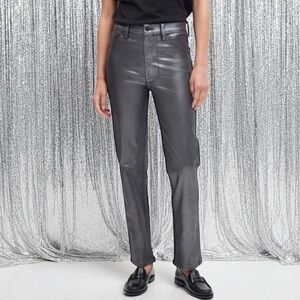 7 FAM High Waist Straight Pewter Coated Jeans